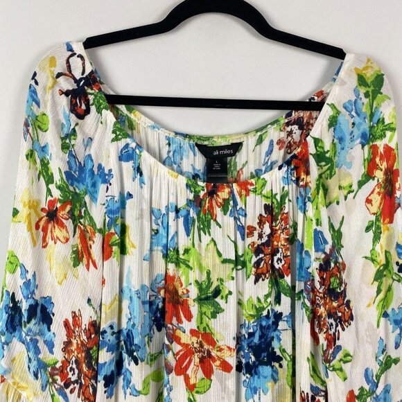 Ali Miles Peasant Top Womens Large Floral Tasseled Hem Boho Bell Sleeve - Picture 2 of 11